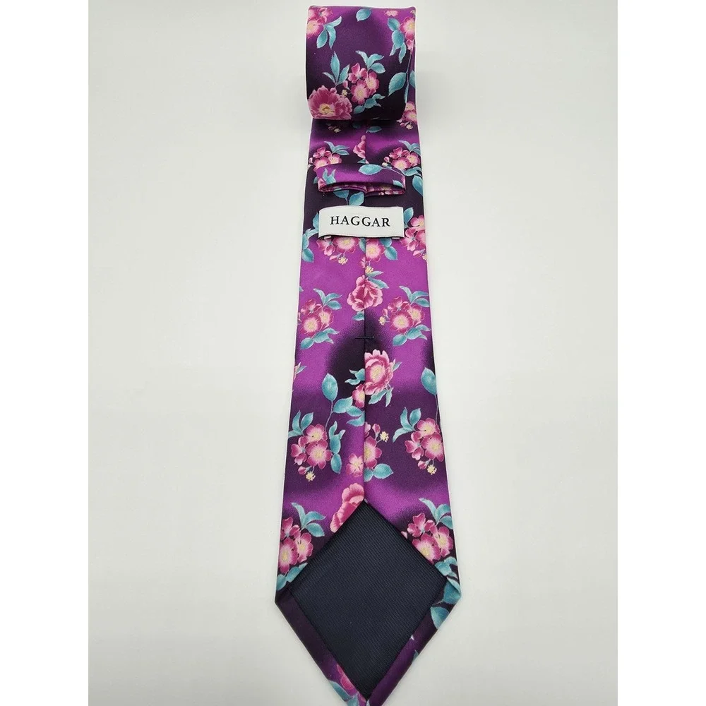 Haggar Purple Pink Floral Polyester Men's Tie Necktie 58